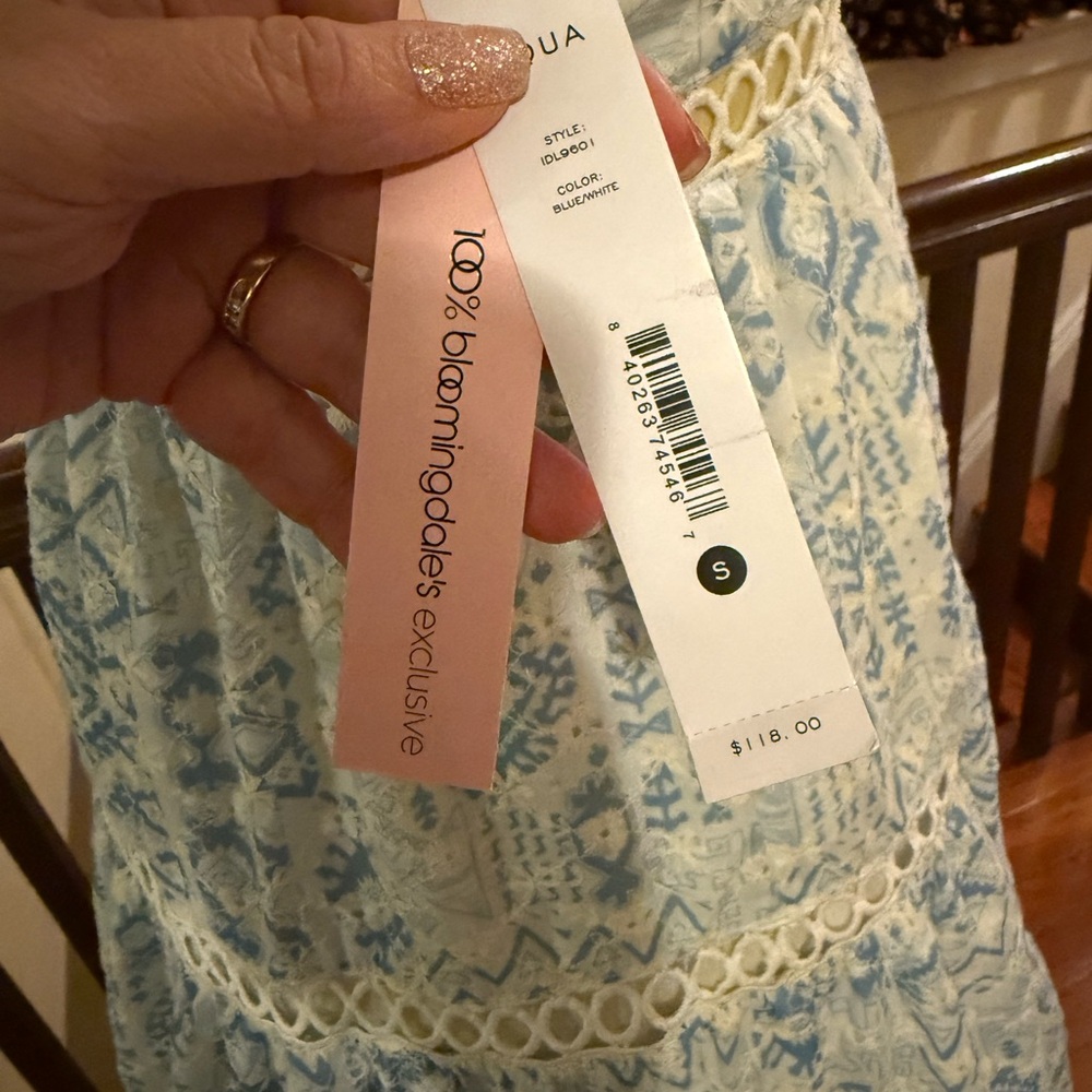 Aqua 100% Bloomingdale’s exclusive Elegant Blue and White Eyelet Dress - Picture 7 of 13